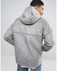 Asos Faux Shearling Reversible Hooded Jacket In Gray