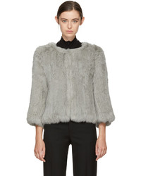 Yves Salomon Grey Knit Fur Liner Jacket