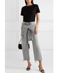 Alexander Wang Cropped Distressed High Rise Straight Leg Jeans