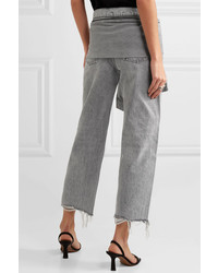 Alexander Wang Cropped Distressed High Rise Straight Leg Jeans
