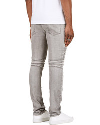 Balmain Grey Washed Biker Jeans