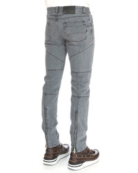 Givenchy Slim Fit Moto Denim Jeans Gray