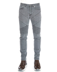 Givenchy Slim Fit Moto Denim Jeans Gray