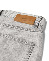Ami Slim Fit Tapered Cropped Bleached Denim Jeans