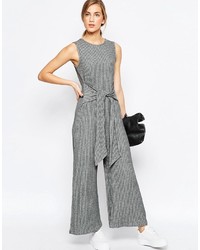Asos Collection Jersey Jumpsuit In Rib With Tie Waist And Wide Leg