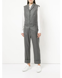 Thom Browne Sleeveleshort Sleeve Notch Collar Jumpsuit In Super 120s Twill