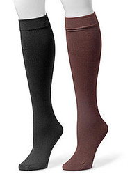 Muk Luks 2 Pk Fleece Lined Knee High Socks