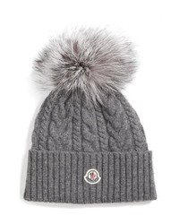 Moncler Cable Knit Beanie With Genuine Fox Fur Pom