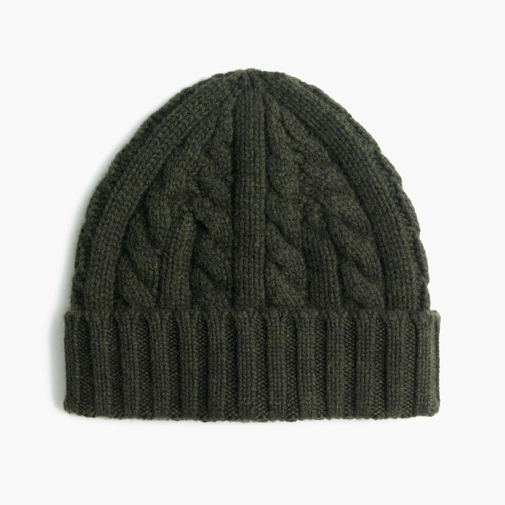 J.Crew Cashmere Cable Knit Beanie Hat, $88 | J.Crew | Lookastic