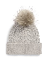 Halogen Cashmere Cable Knit Beanie With Faux