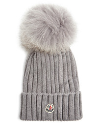 Moncler Fur Pompom Wool Beanie Hat