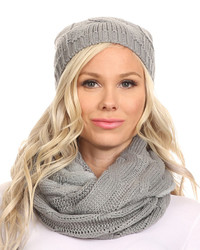 Gray Cable Knit Beanie Infinity Scarf