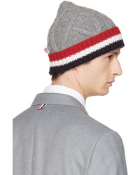 Thom Browne Grey And Tricolor Merino Aran Cable Beanie