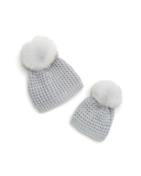 KYI KYI Mom Me Knit Hats With Genuine Fox S Set