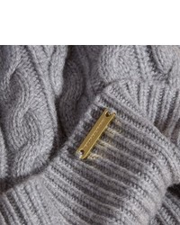 Burberry Wool Cashmere Cable Knit Beanie With Two Tone Fur Pom Pom