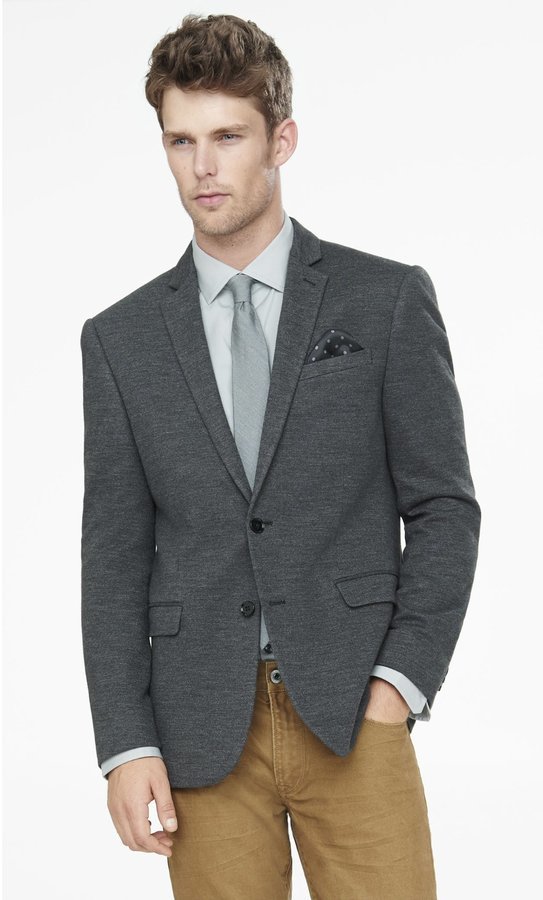 Express Slim Photographer Knit Dark Gray Blazer, $178 | Express | Lookastic