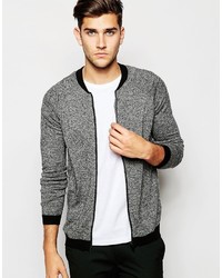 Men's Grey Knit Bomber Jacket, Grey Cable Sweater, White Vertical ...