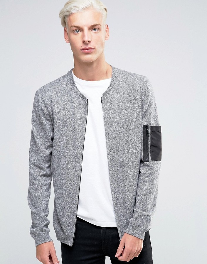 Asos Knitted Bomber With Military Pocket Styling, $46 | Asos | Lookastic