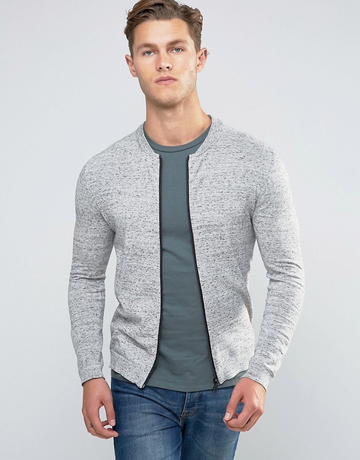 Asos Knitted Cotton Bomber Jacket In Muscle Fit, $34 | Asos | Lookastic