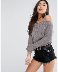 Boohoo Open Shoulder Cable Knit Sweater