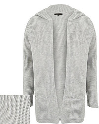 River Island Grey Knitted Ribbed Hooded Cardigan