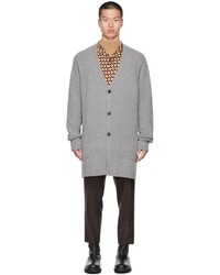 Dries Van Noten Grey Rib Knit Alpaca Cardigan