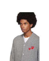 Comme Des Garcons Play Grey Wool Double Heart Cardigan