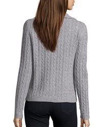 Hayden Light Grey Cashmere Cable Knit Button Front Cardigan