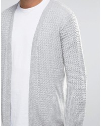 Asos Longline Open Cardigan In Cable With Rib Detail