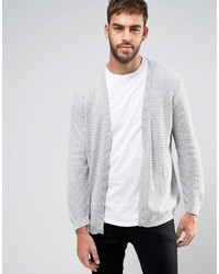 Asos Longline Open Cardigan In Cable With Rib Detail