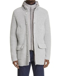 Herno Scirocco Nuage Wool Knit Coat With Removable Hooded Bib