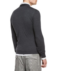 Brunello Cucinelli Wool Blend Knit Cardigan Dark Gray