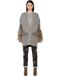 Stella McCartney Wool Knit Faux Fur Cardigan