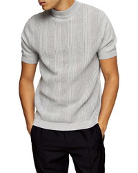 Topman Stitch Mock Neck Short Sleeve Sweater