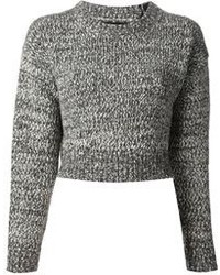 Women's Grey Knit Cropped Sweater, Grey Knit Pencil Skirt, Black ...