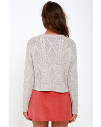 Obey Atherton Light Grey Cropped Cable Knit Sweater