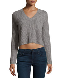 Design History Cashmere Fisherman Cropped Sweater Heather Gray