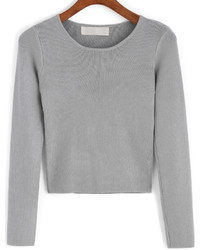 Grey Round Neck Knit Crop Sweater