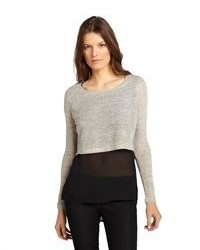 Dex Light Grey Melange And Black Cropped Sweater And Chiffon Layered Top