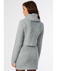 Missguided Aliya Roll Neck Cable Knit Crop Sweater Grey