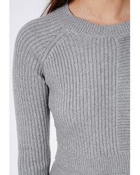 Missguided Ribbed Knitted Cropped Sweater Grey