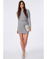Missguided Ribbed Knitted Cropped Sweater Grey