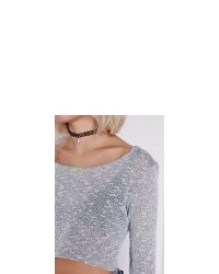Missguided Textured Knitted Crop Jumper Light Grey