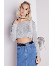 Missguided Textured Knitted Crop Jumper Light Grey