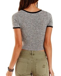 Charlotte Russe Cropped Marled Ringer Tee