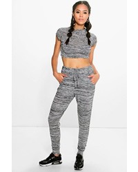 Boohoo Lydia Knitted Loungewear Set With Crop Top