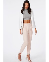 Missguided High Neck Ribbed Jersey Sleeveless Crop Top Grey