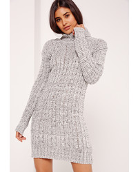 Missguided Turtle Neck Long Sleeve Knit Dress Grey