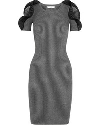 Opening Ceremony Ruffled Ribbed Stretch Knit Dress Gray