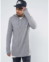Asos Longline Knitted Zip Up Hoodie In Gray
